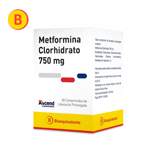 Metformina 750mg x 30 comprimidos de liberación prolongada (Ascend)