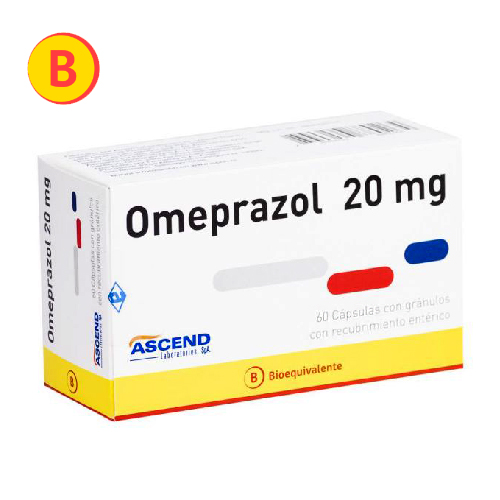 Omeprazol 20 mg x 60 capsulas (Ascend) Gránulos con Recubrimiento Entérico