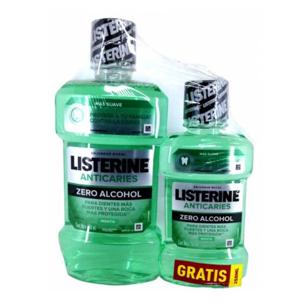 Listerine Enjuague Bucal Anticaries Zero Alcohol Menta Pack 500 + 250