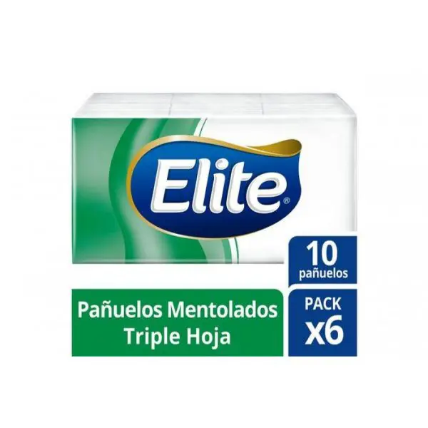 Pañuelos Desechables Elite Mentolados Triple hoja 6 bolsa de 10 unidades