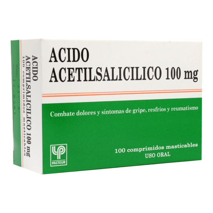 Ácido Acetilsalicílico 100 mg x 100 comprimidos masticables (Pasteur) EcoFarmacias Ácido Acetilsalicílico 100 mg x 100 comprimidos masticables (Pasteur) EcoFarmacias