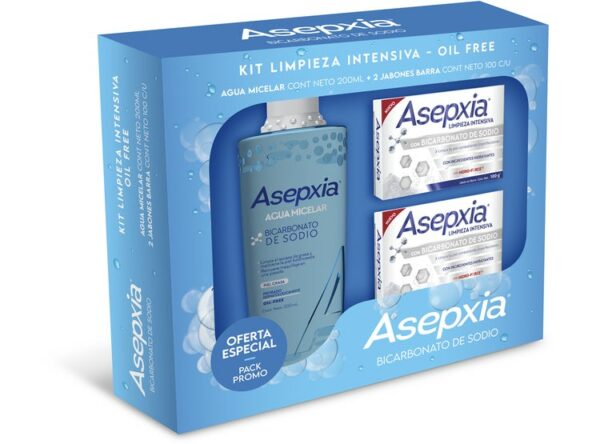 Pack Asepxia Bicarbonato Agua Micelar 200ml + 2 Jabones