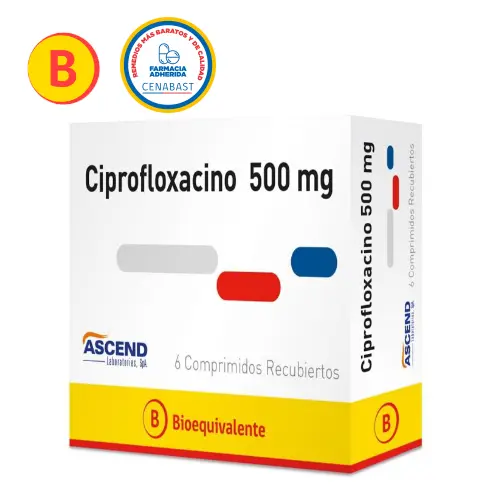 Ciprofloxacino 500 MG x 6 Comprimidos Recubiertos (ASCEND) (Cenabast)