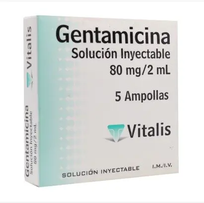 Gentamicina Solución Inyectable 80 mg/2 ml x 5 Ampollas (Vitalis)