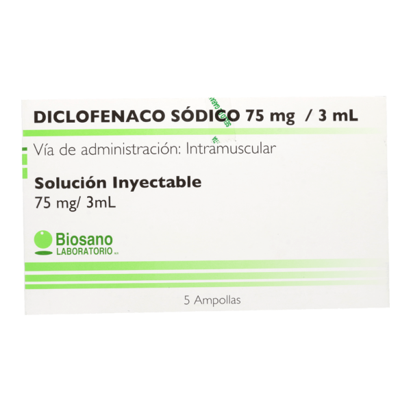 Diclofenaco 75 mg/3 ml X 5 Ampollas (Biosano)