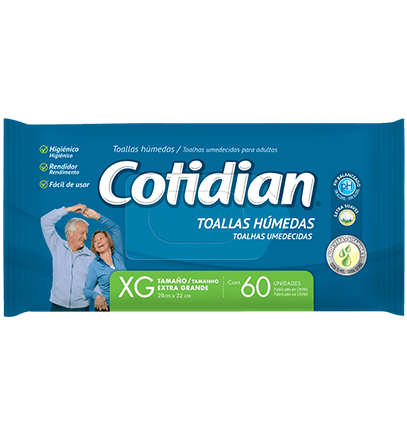 Toallitas Húmedas XL ( 25 X 28 cm) para Adulto Cotidian 60 Un