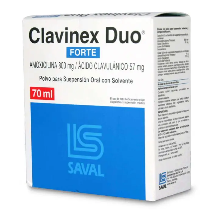 Clavinex Duo Forte Amoxicilina 800 Mg / Acido Clavulánico 57 mg 70ml