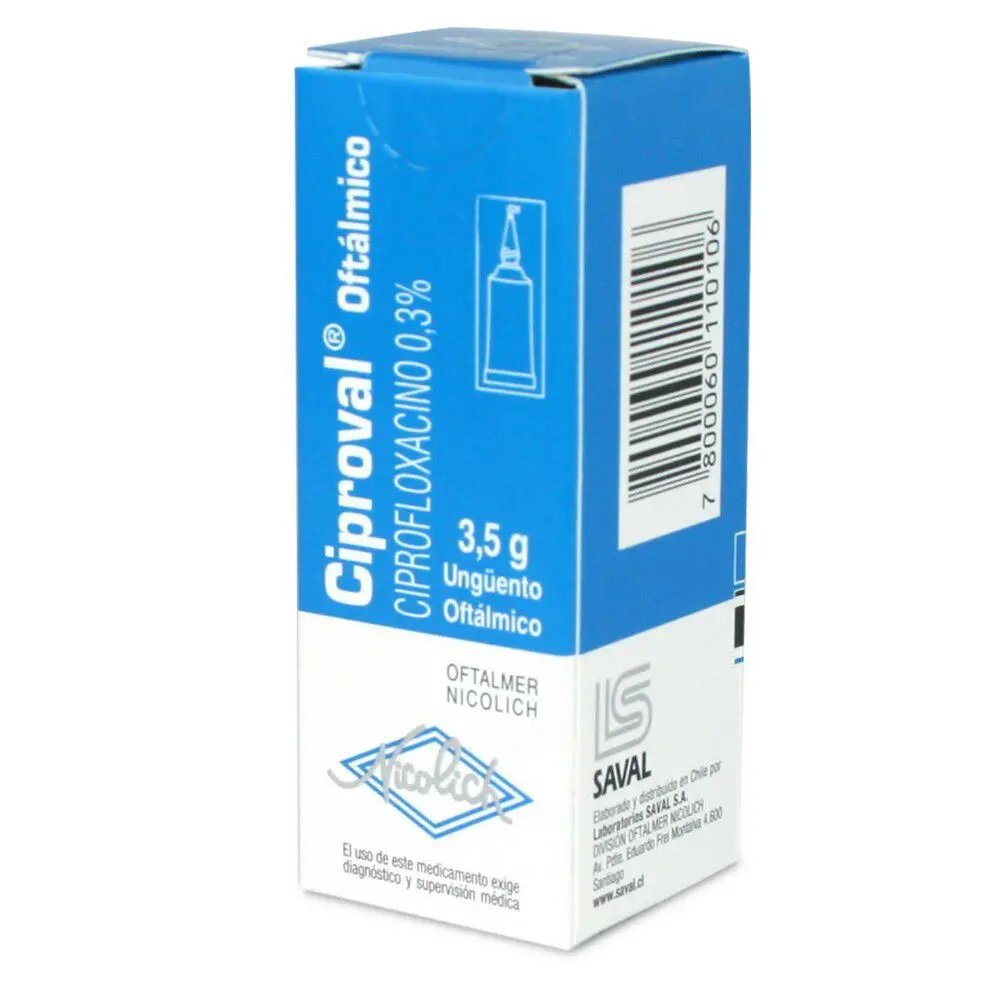 Ciproval Oftálmico Ciprofloxacino Ungüento 0,3% x 3,5 Gr