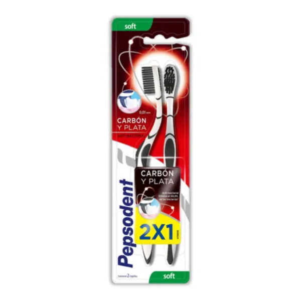 Pack Cepillo Dental Soft Pepsodent Carbon y Plata x 2 Und
