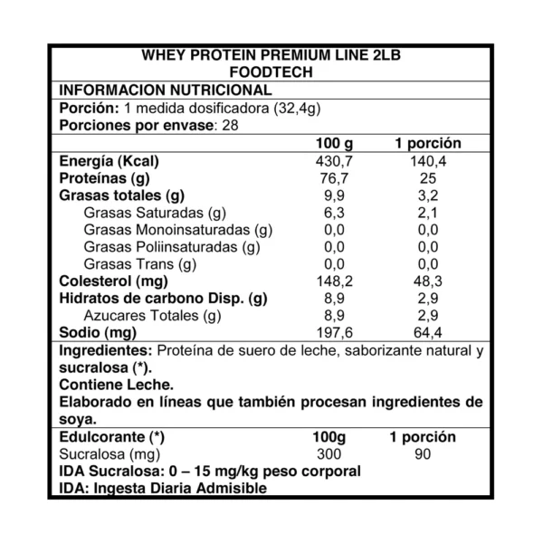 Foodtech Premium Whey Protein Proteína Sabor Vainilla 907g (28 Servicios) - Imagen 2
