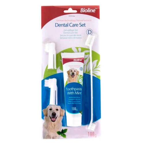 Bioline Kit Cepillos + Pasta Dental Perro Sabor Menta, 100gr