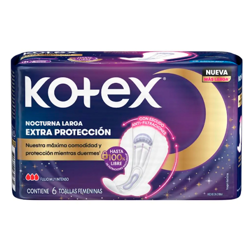 Kotex Toalla higiénica nocturna larga x 6 toallas